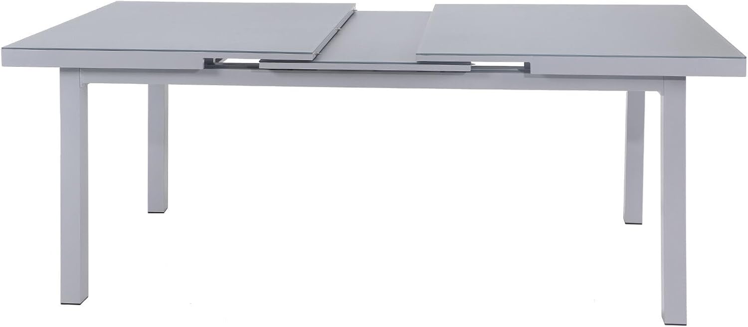OUTFLEXX Esstischgarnitur, Silber/grau, Alu/Textilene, Ausziehtisch 180/240x100cm, 6 Multipositionssessel