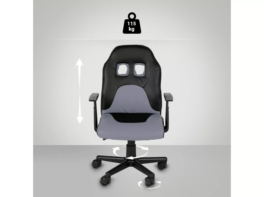 Fauteuil de bureau - Similicuir & Plastique - Noir / Gris - Fun