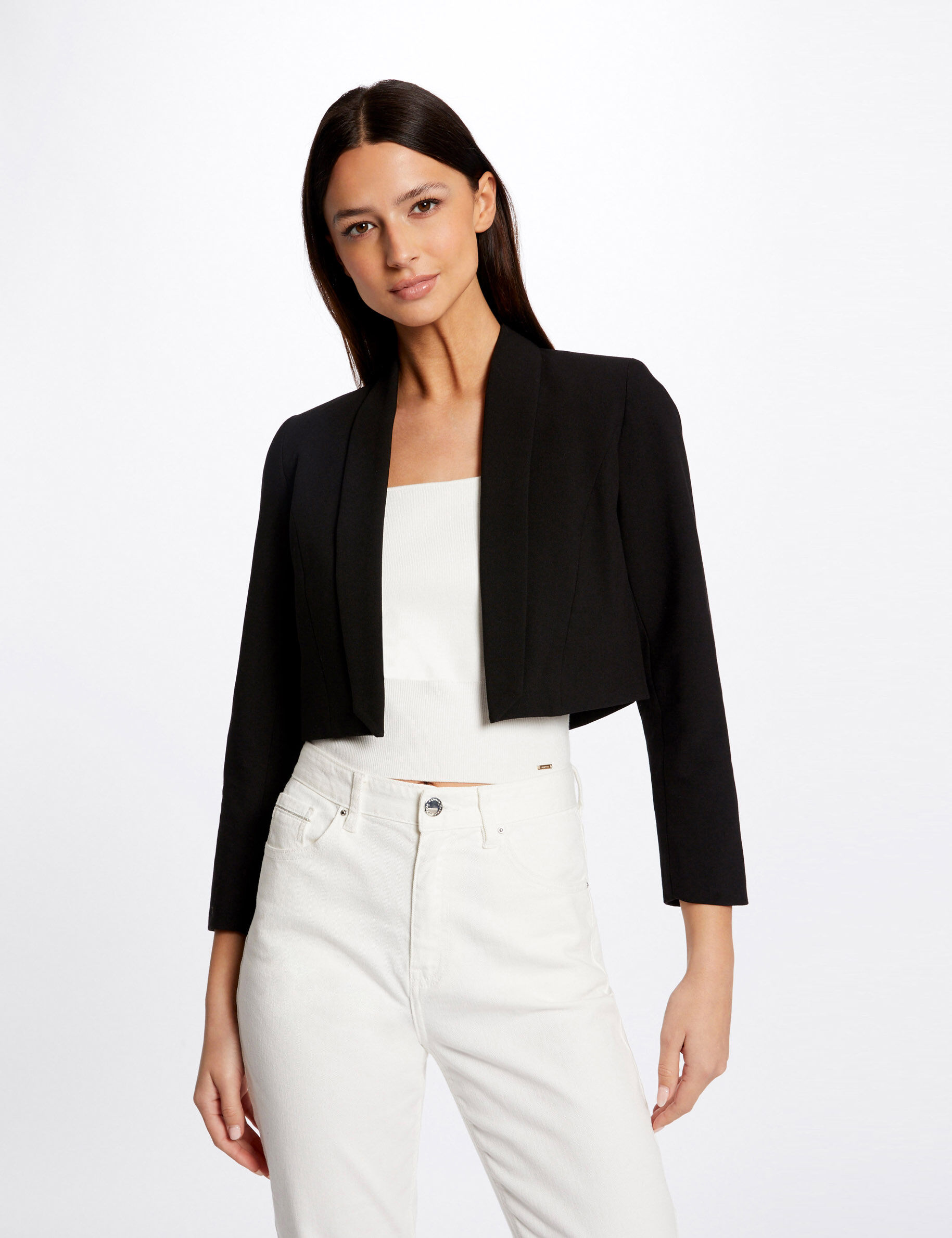 Veste boléro droite manches 3/4 noir femme - noir