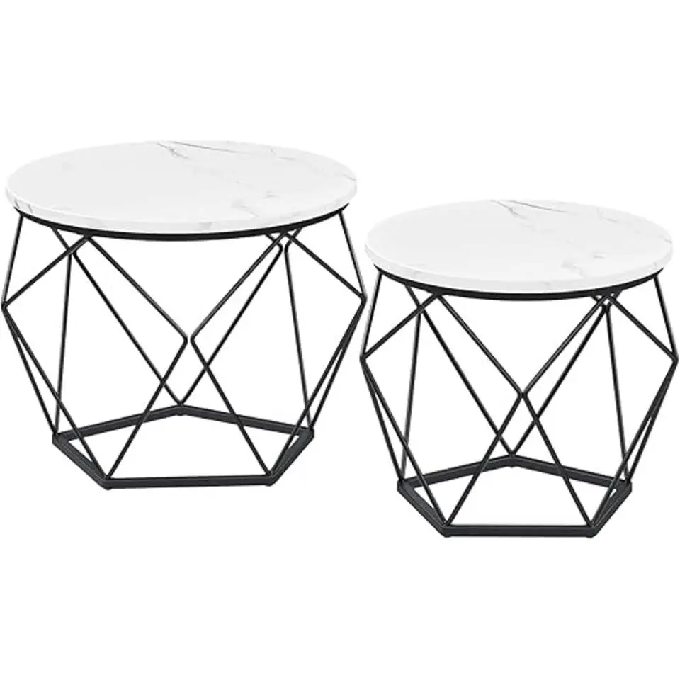Parya Home Ronde salontafels, set van 2 bijzettafels wit en zwart