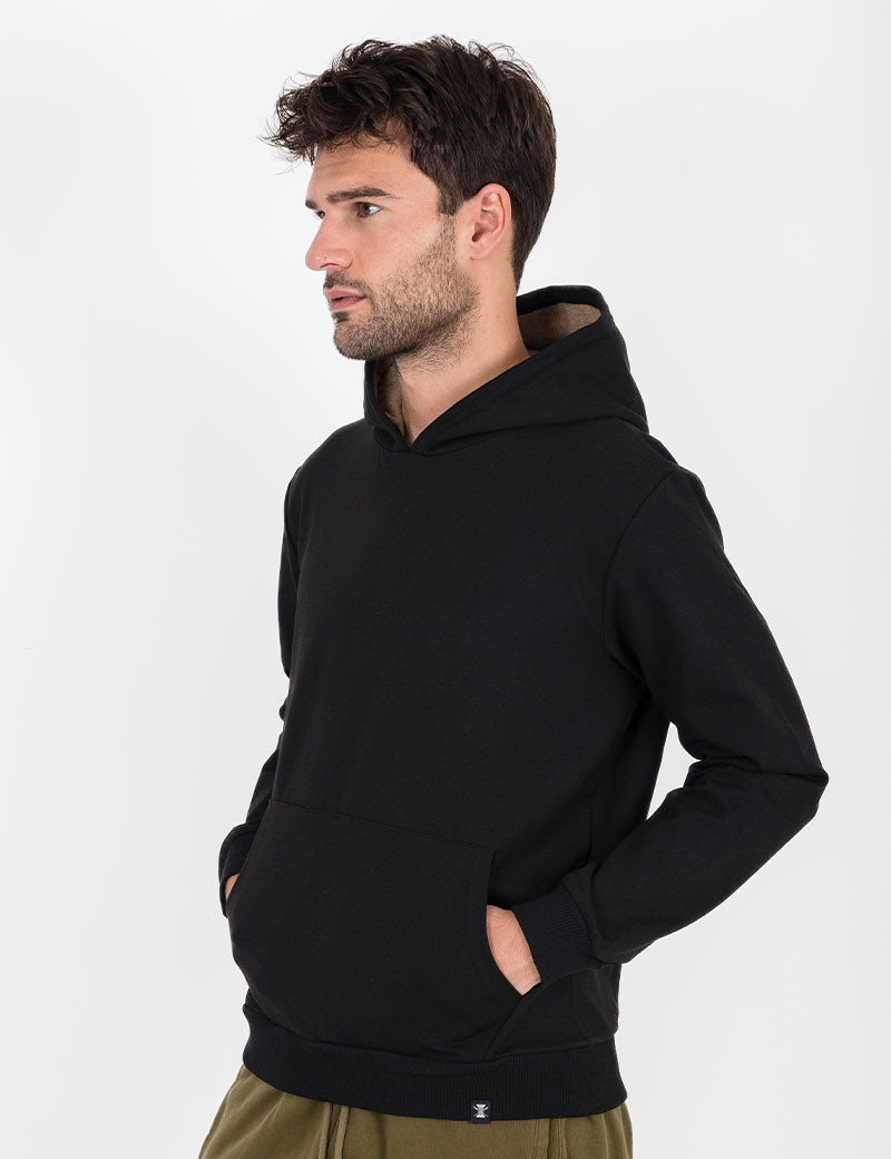 RECYCLED ART WORLD SWEAT CAPUCHE HOMME INTERLOCK NOIR