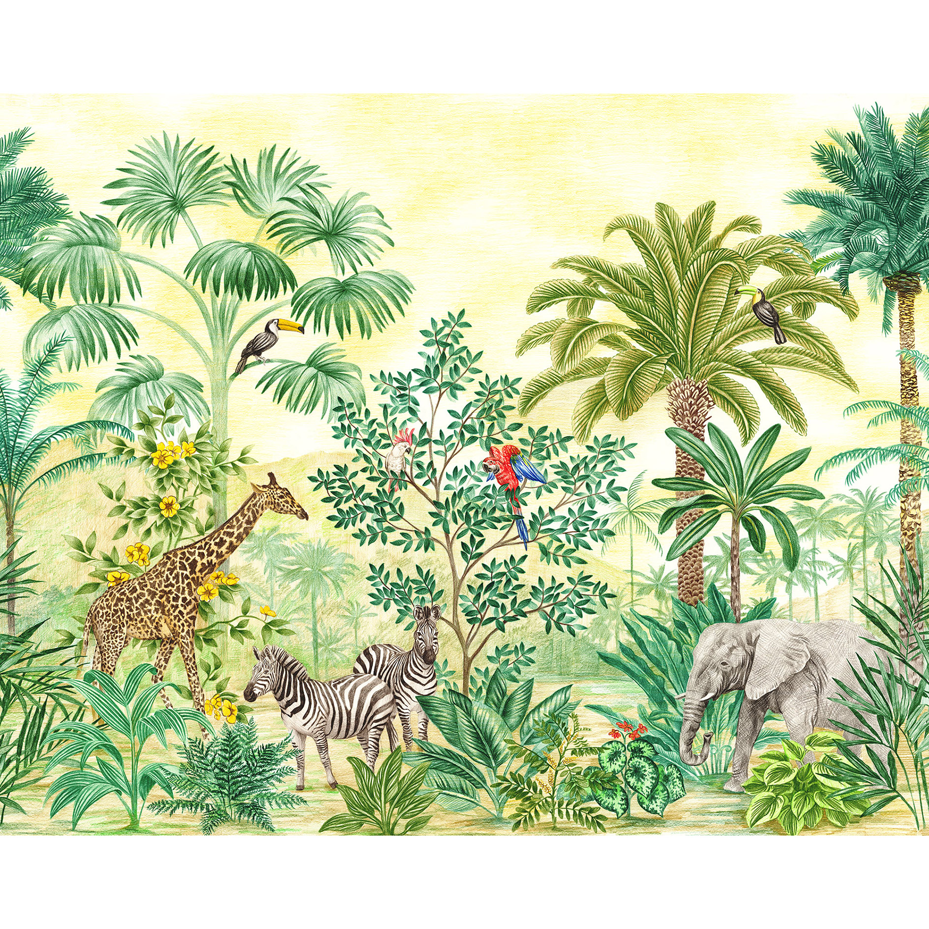 Vlies-Fototapete JUNGLE ADVENTURE - bunt - 350x280 cm