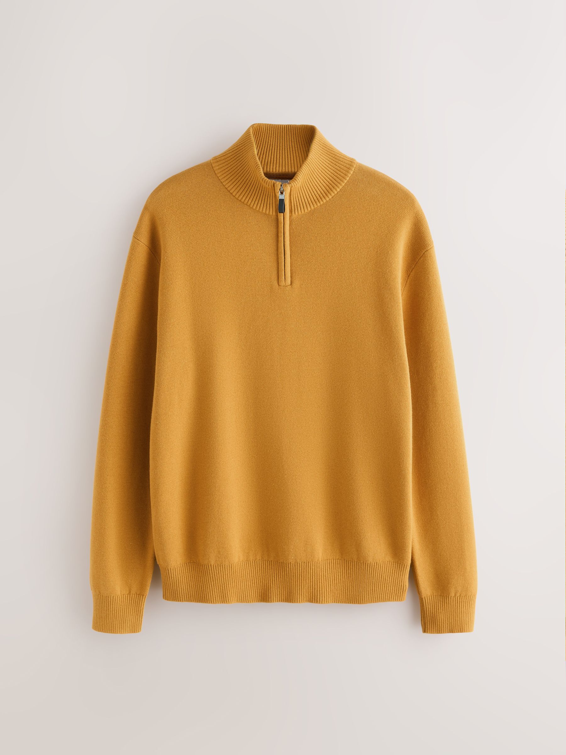 Okergeel - Effen - Regular fit 100% katoenen premium trui met korte rits