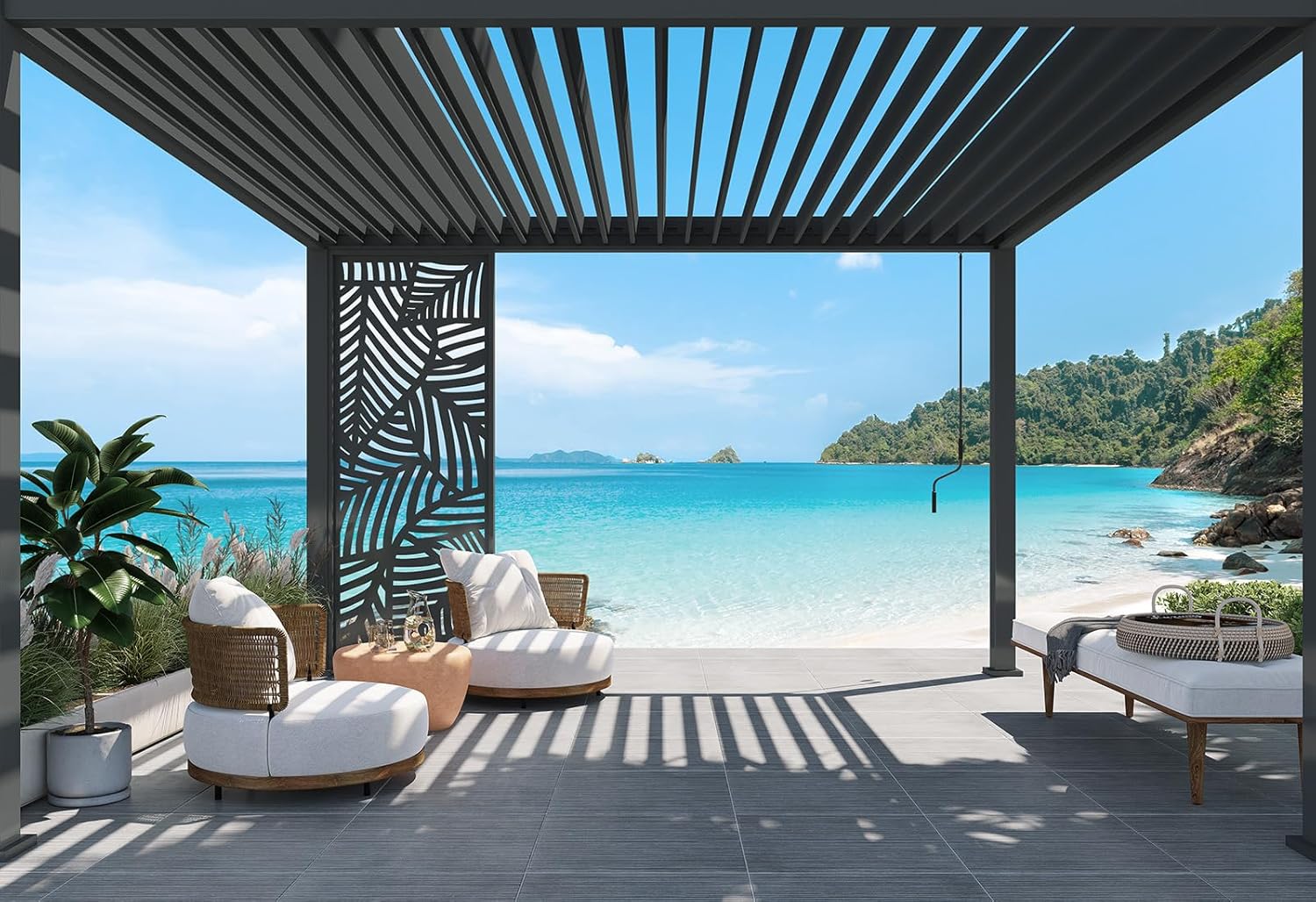 Weide Dekorative Lamellenwand Paneel Zubehör für Weide Pergola | Blatt-Design | Aluminium | Anthrazit, Weiß | 3 Breiten | Flexibler Sichtschutz und optimale Luftzirkulation (Anthrazit, 93 cm)