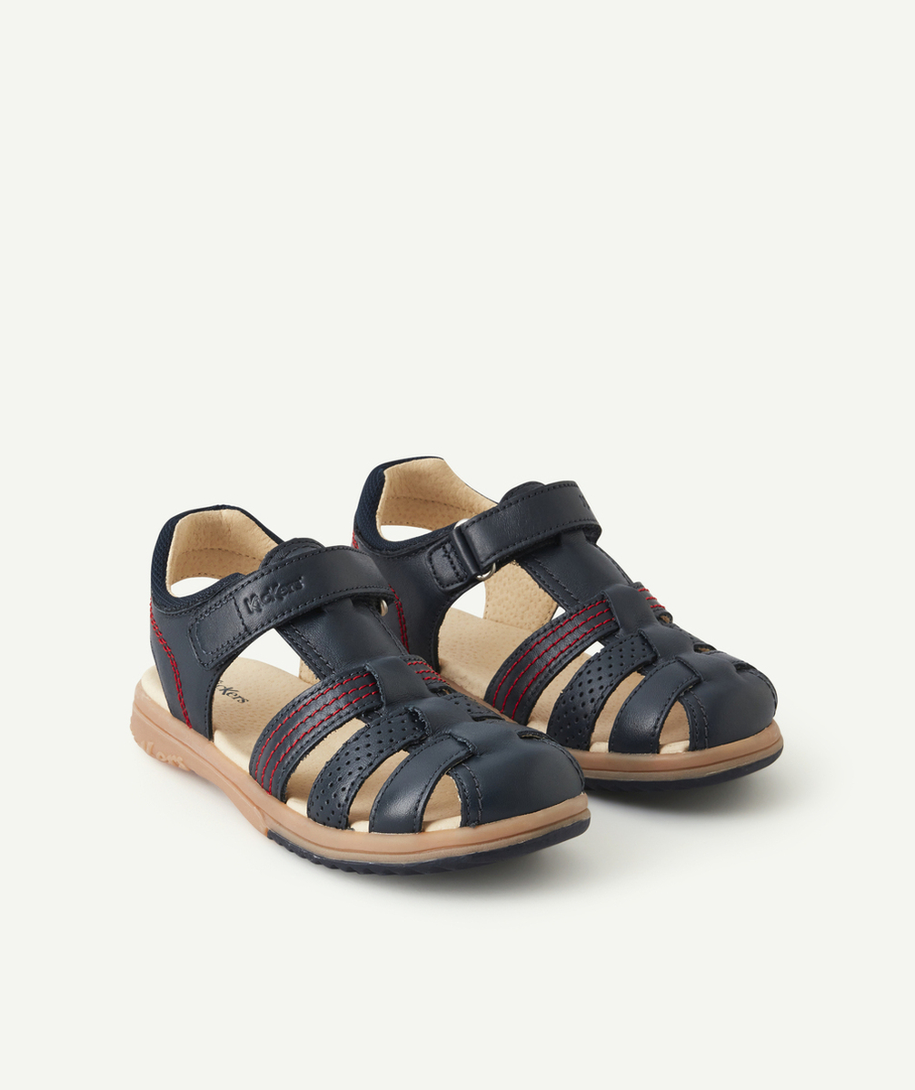 KICKERSSANDALES GARÇON PLATINIUM BLEU MARINE EN CUIR
