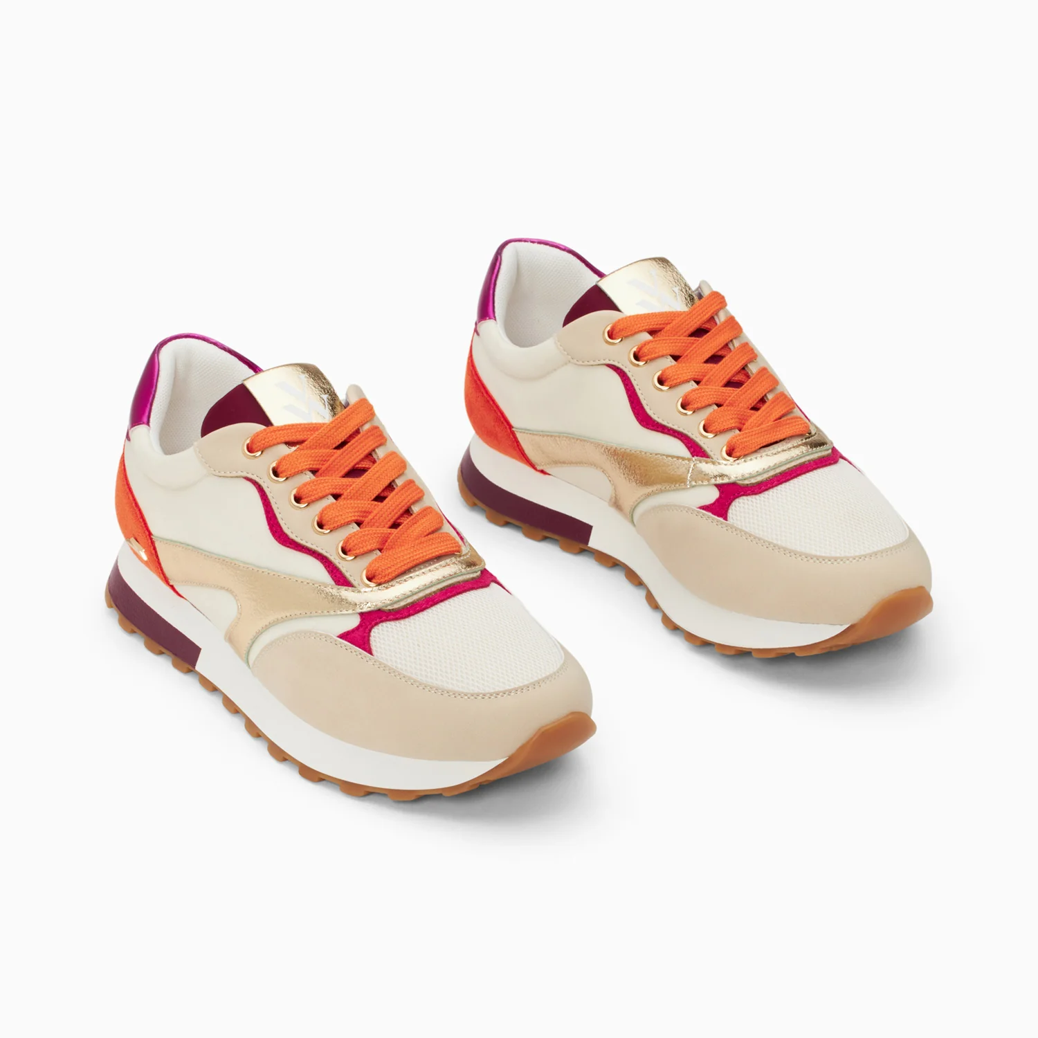 Sneakers-Baskets Jade or et orange à semelle running