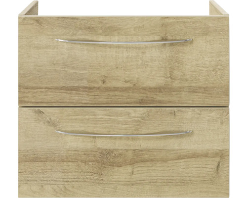 3-delige badkamermeubelset Pelipal serie 4035 BxHxD 60 x 200 x 45 cm, frontkleur eiken riviera, met keramische wastafel in wit en keramische wastafelkast, wastafelmeubel, spiegelkast met LED-verlichting, greep chroom hoogglans 40350600111470
