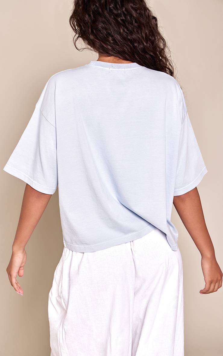 Bleu T-shirt Oversize En Coton Délavé À L'acide