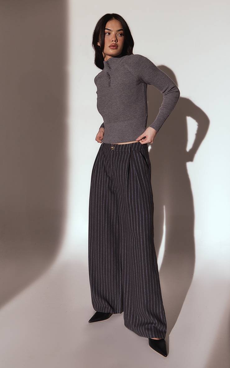 Gris Polo En Maille Côtelée Avec Taille Cintrée