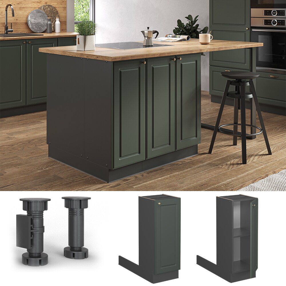 Vicco Regalinselunterschrank Küchenschrank Küchenmöbel Fame-Line Landhaus Anthrazit Grün 30 cm Gold Küche Einbauküche Kücheninsel Drehtür Einlegeboden Blende Küchenunterschrank Küchenzeile