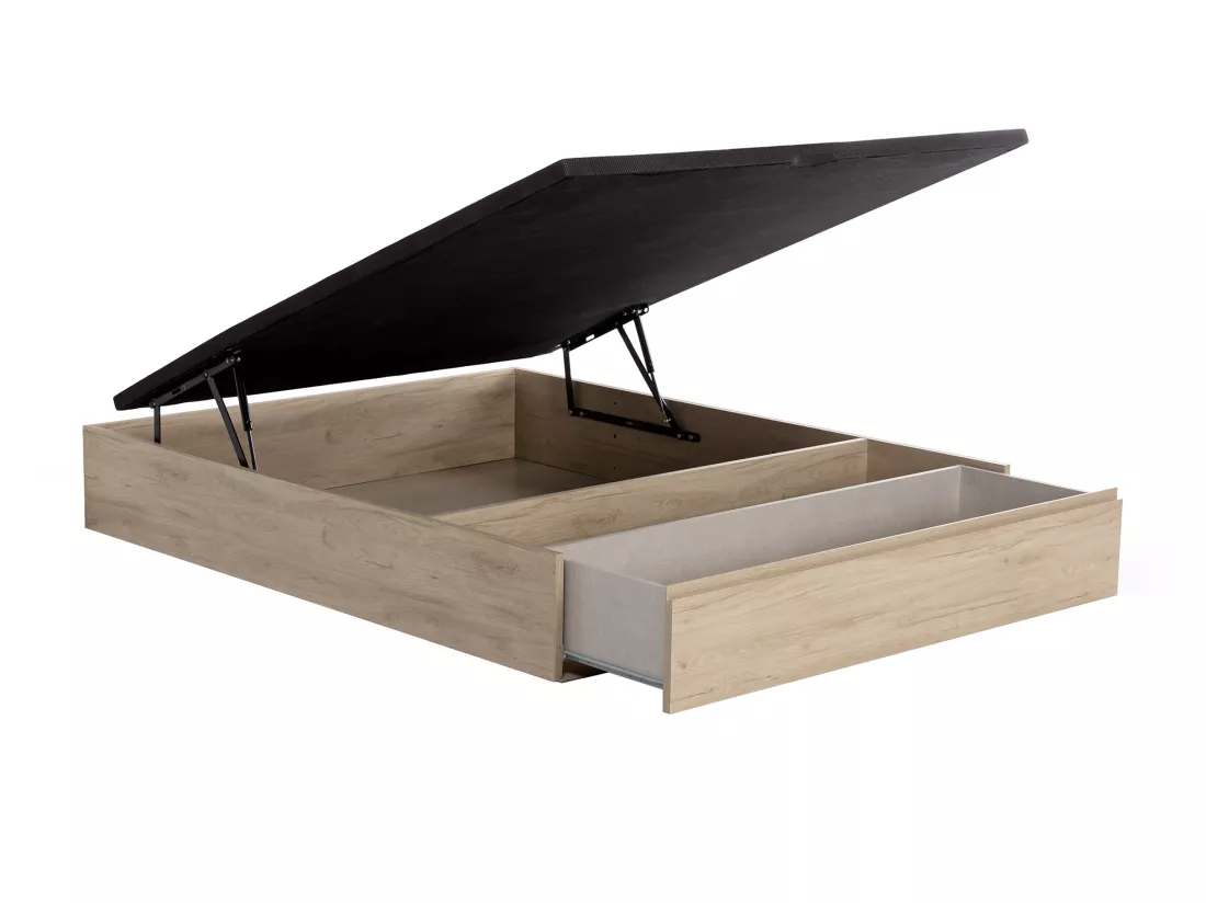 Ensemble 160 x 200 cm sommier coffre avec tiroir naturel clair + matelas mousse HD mémoire de forme et tissu 3D respirant ép.18cm - HEAVEN de YSMÉE