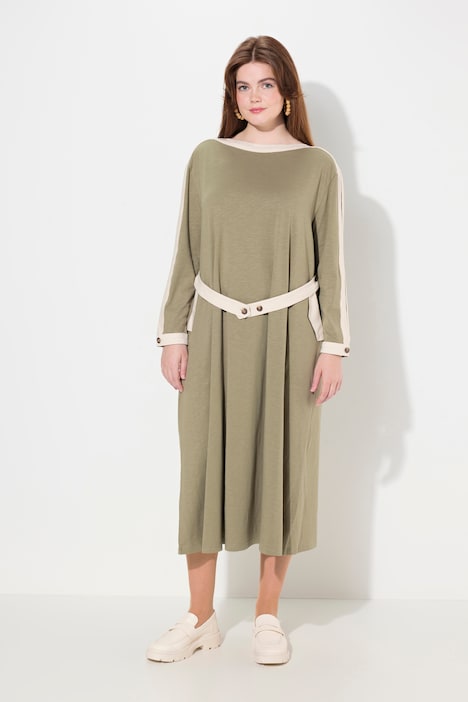 Jersey-Midikleid, U-Boot-Ausschnitt, Langarm, Biobaumwolle