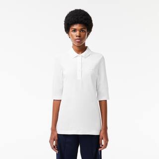 Polo Lacoste slim fit à manches trois-quarts en coton souple Manches Courtes - Blanc - Lacoste - Femme