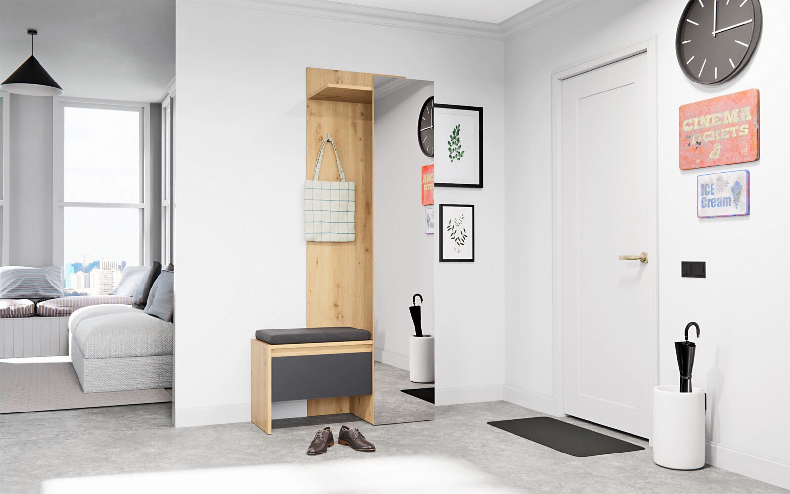 Kompaktgarderobe Torino 90x190x38 cm Eiche-Dekor/Grau