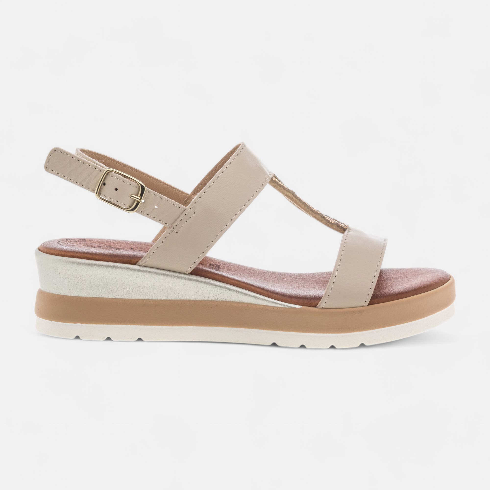 Sandales à talon compensé Femme en cuir beige
