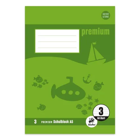 Staufen Premium Schulblock Lin3 A5 50 Blatt 90g/qm 14 Doppellinien 2Loch 2 Motive