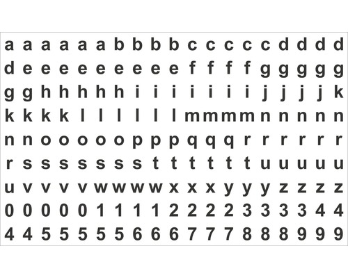 Stickerset met kleine letters en cijfers, zwart