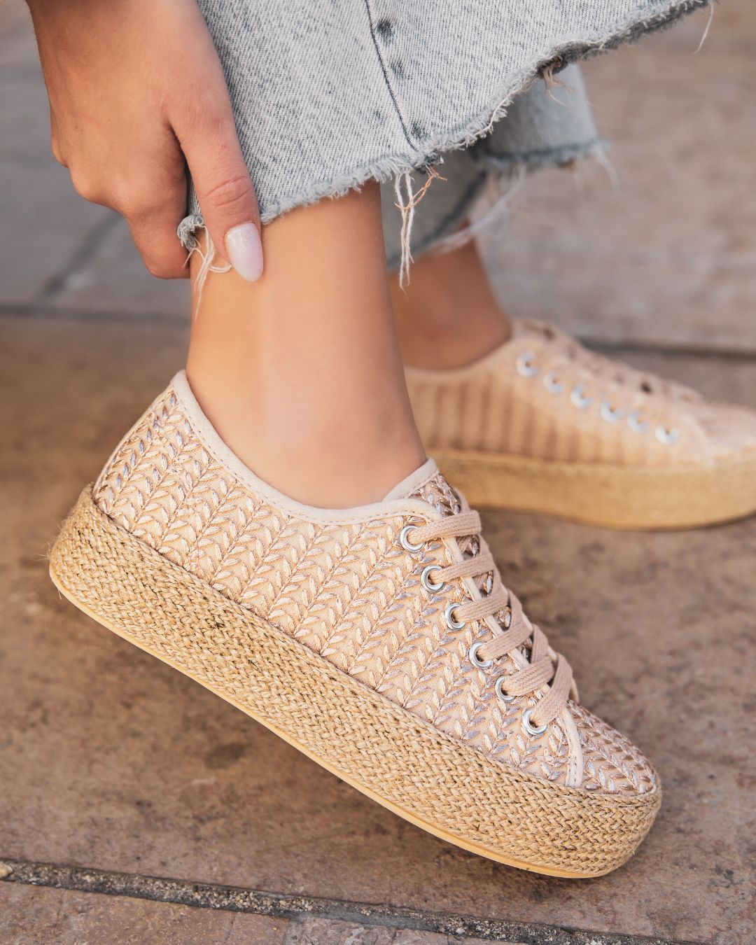 Basket femme beige en toile espadrille - Aglaé