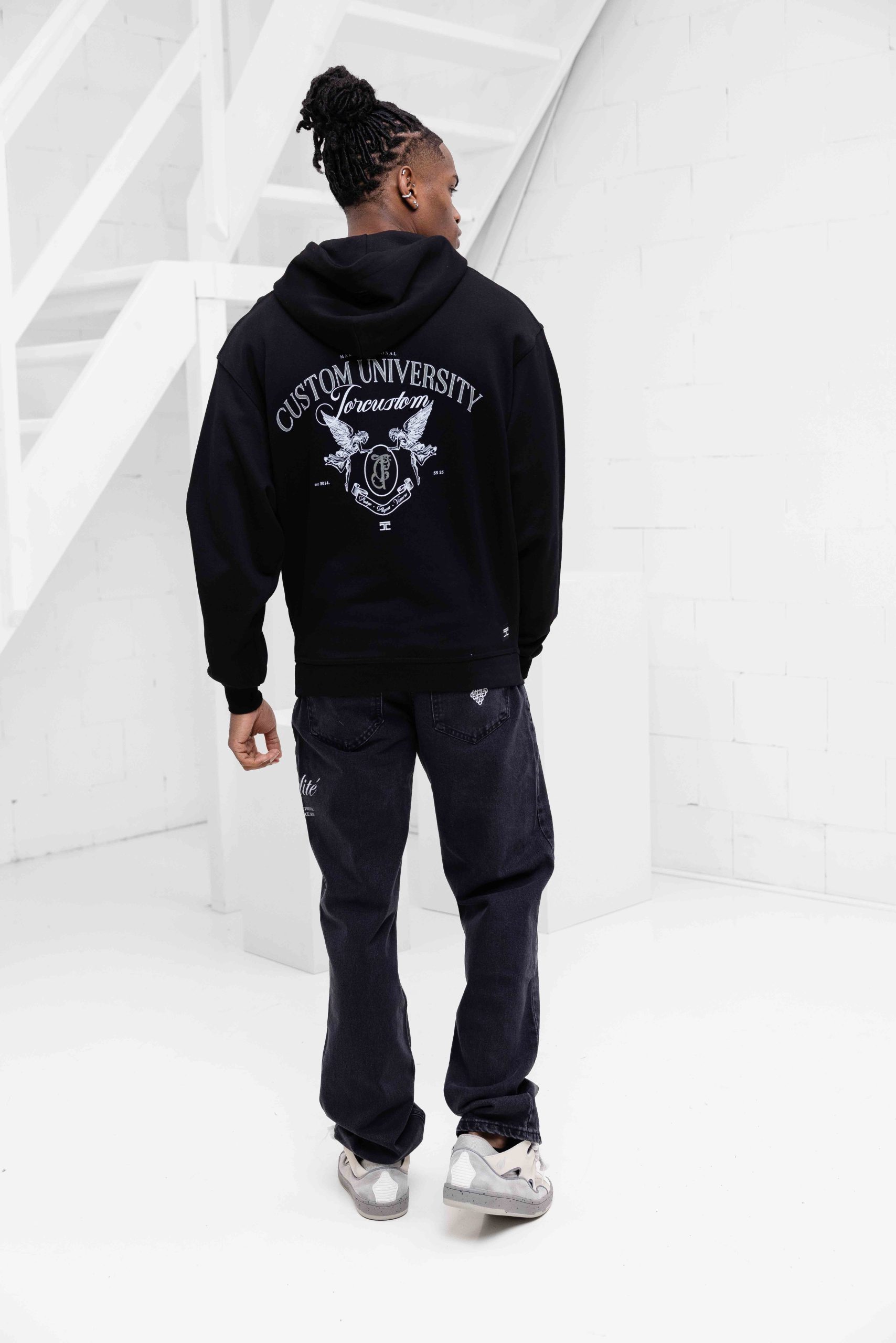 Jorcustom Custom University Oversized Hoodie Heren Zwart