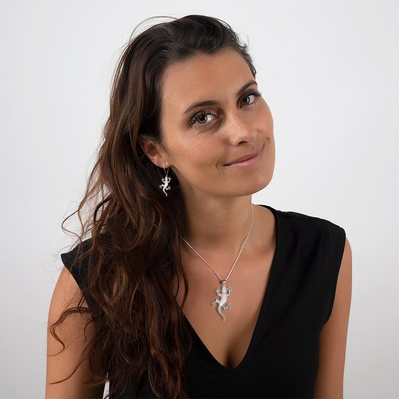 Boucles d'Oreille Lézard en Nacre Blanche & Argent 925 - Aden Boutique