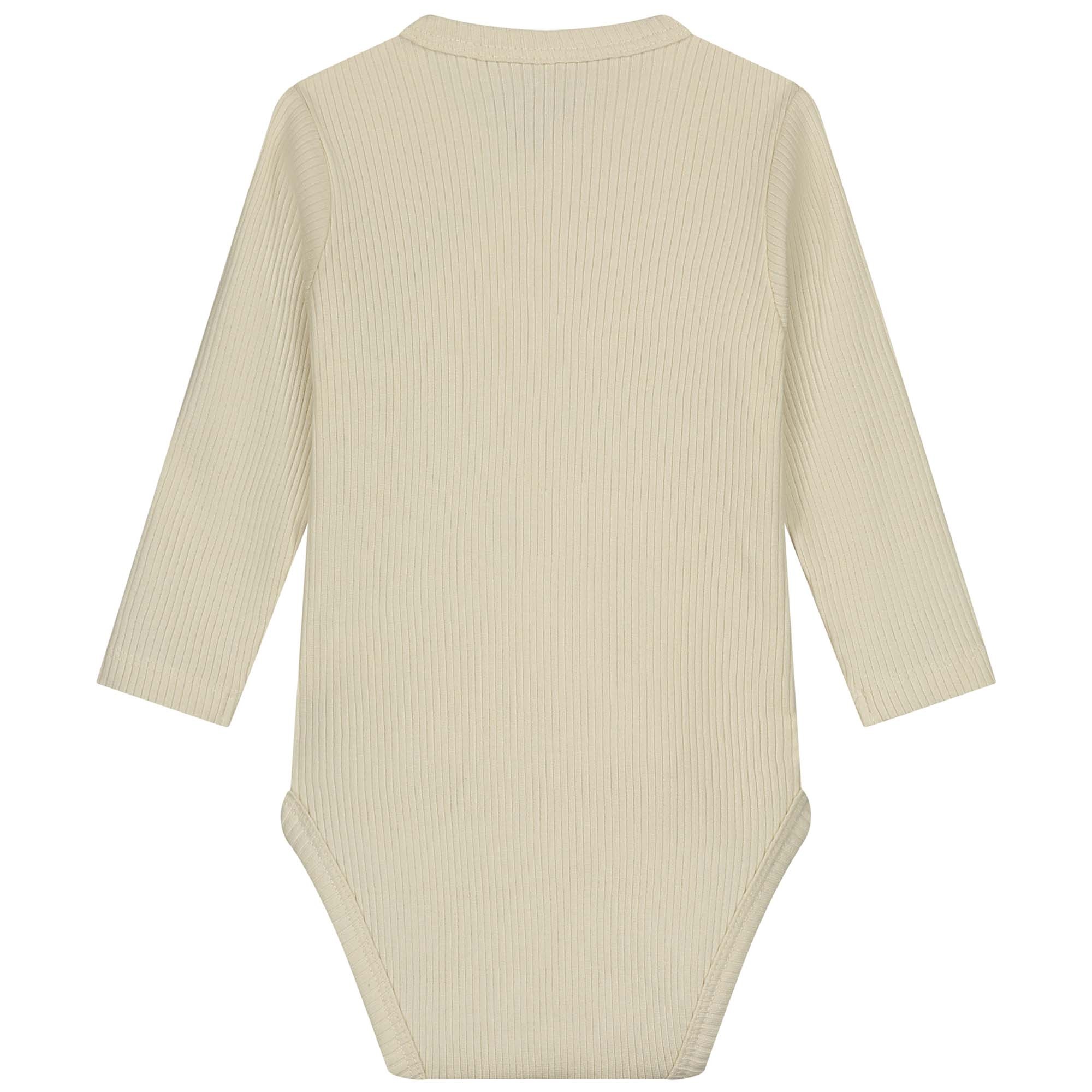 Prénatal newborn overslagromper rib lange mouwen effen beige