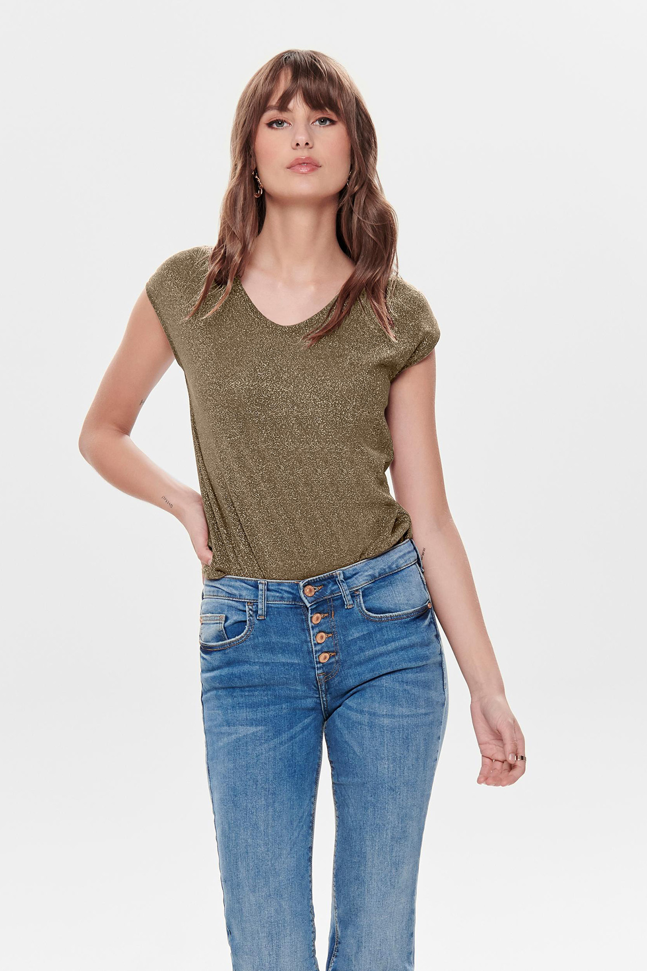 camiseta de manga curta com lurex