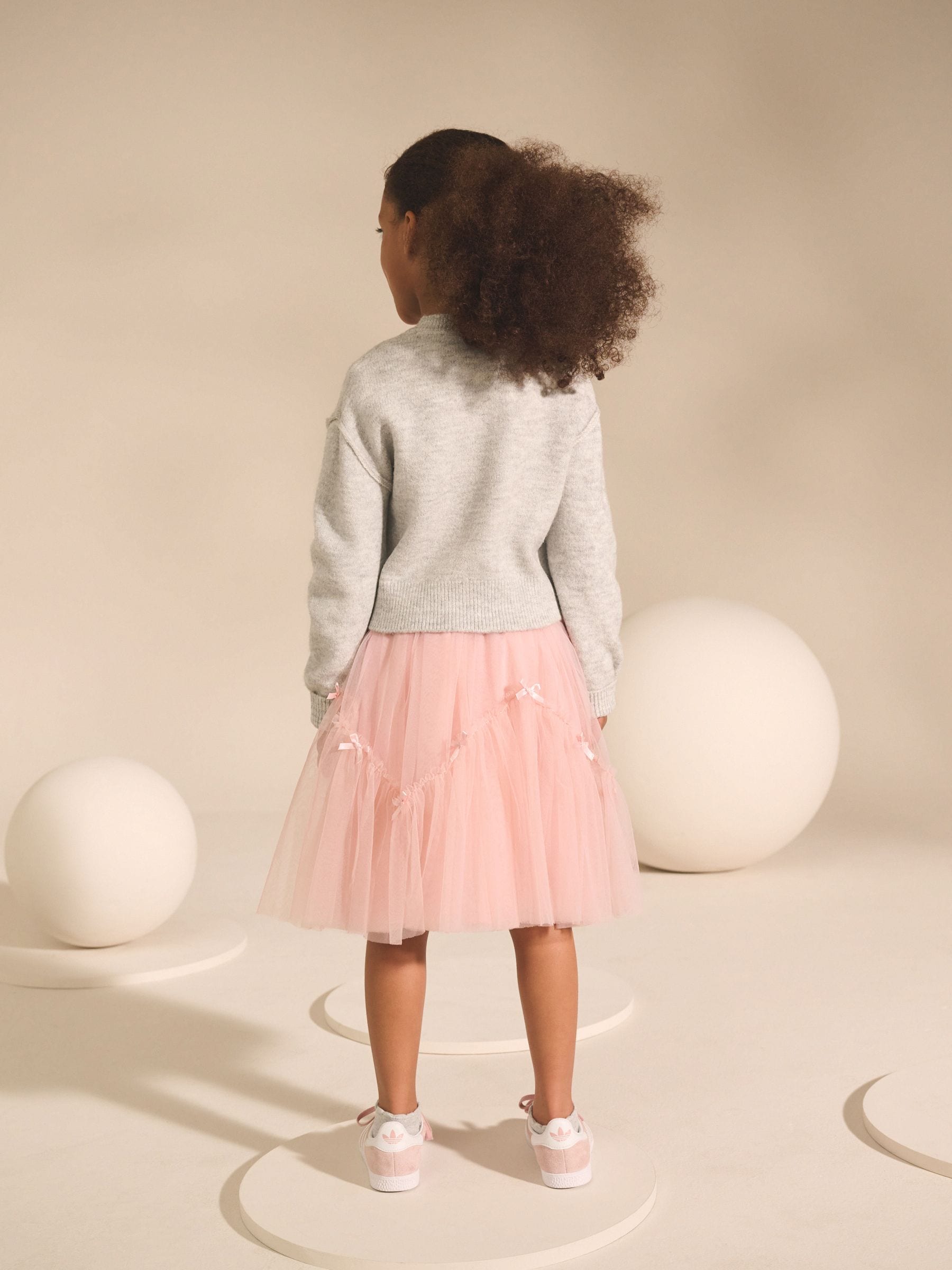 Roze - Mesh rok met strikdetail (3-16jr)