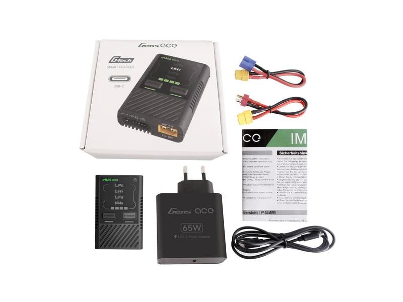 Gens ace Ladegerät IMARS mini G-Tech USB-C 60W 2-4S, mit Ne USB-C PD Ladegerät für Modellbau Akkus