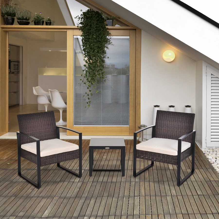 Outsunny Gartenmöbel-Set mit Armlehne braun