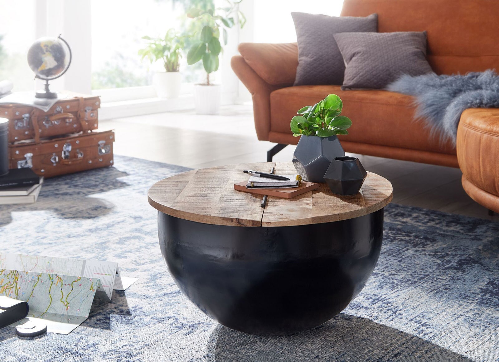 Couchtisch 60 x 60 cm Schwarz/Mango massiv