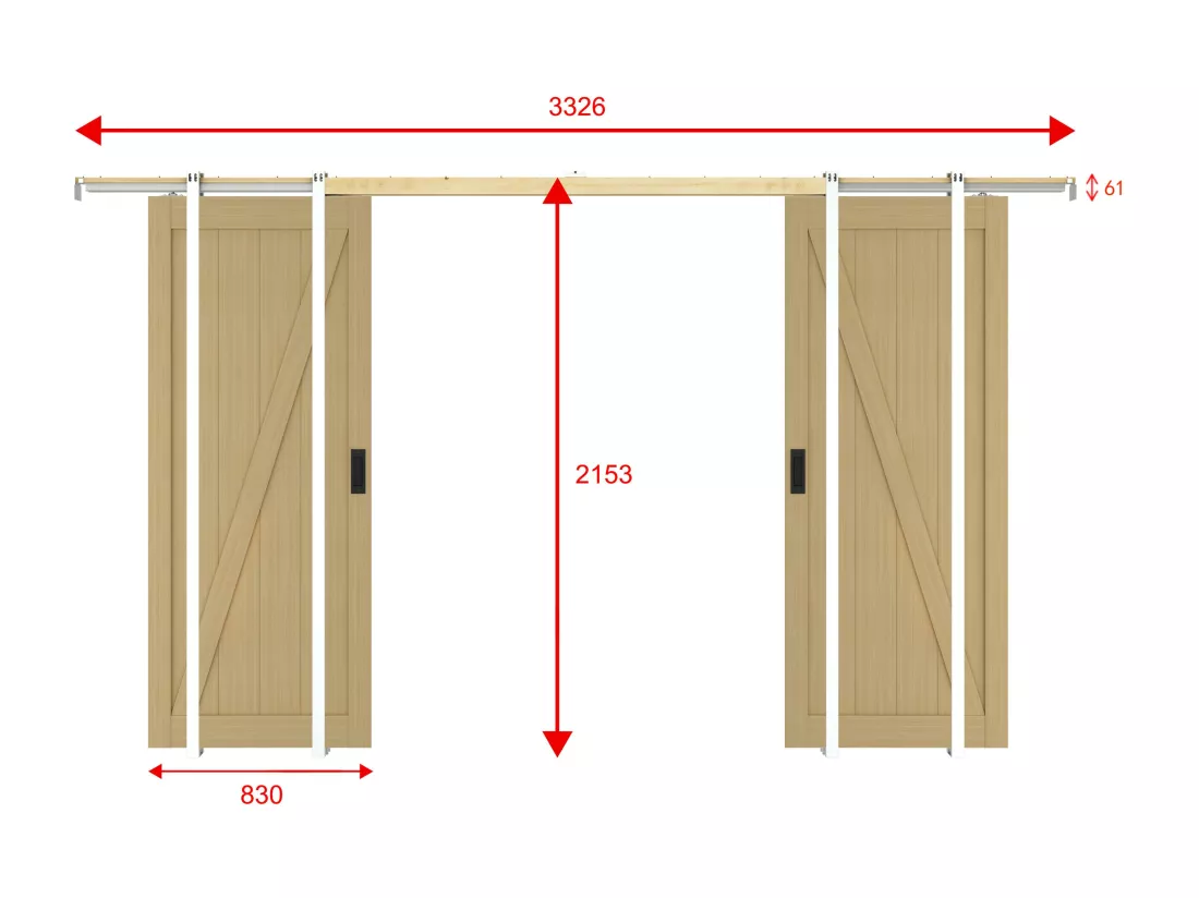 Porte coulissante double avec système à galandage en bois et MDF - Naturel clair - 2 x H205 x L83 cm - BALERMA