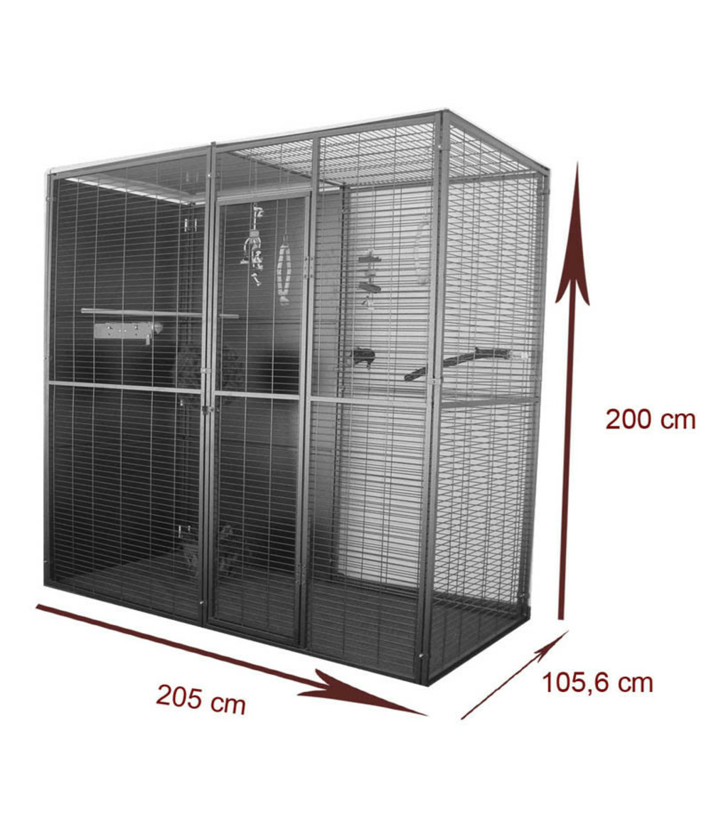 Volière de jardin pour perroquets de 2m² à toit mixte