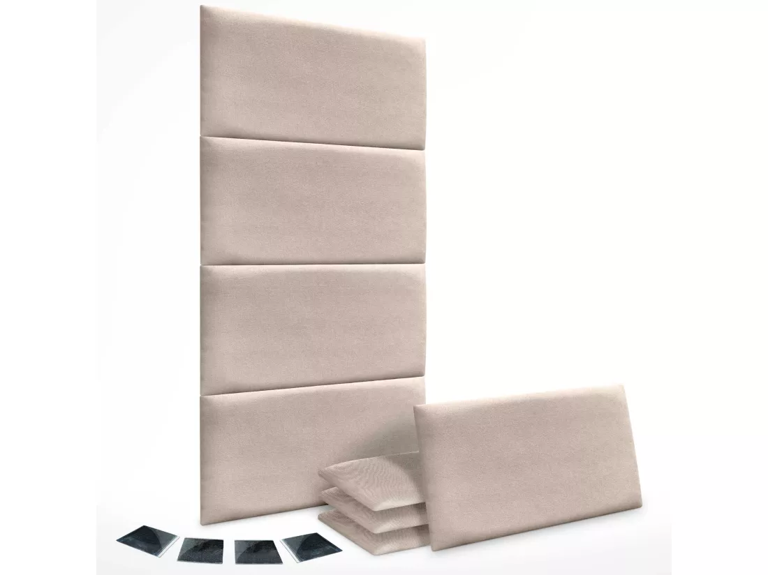 DHOME Lot de 8 Panneaux Rembourrés en Tissu Aqualine Autocollants pour Mur Acoustiques Absorbants Protection contre les Chocs (Beige, 50x30cm, x8)