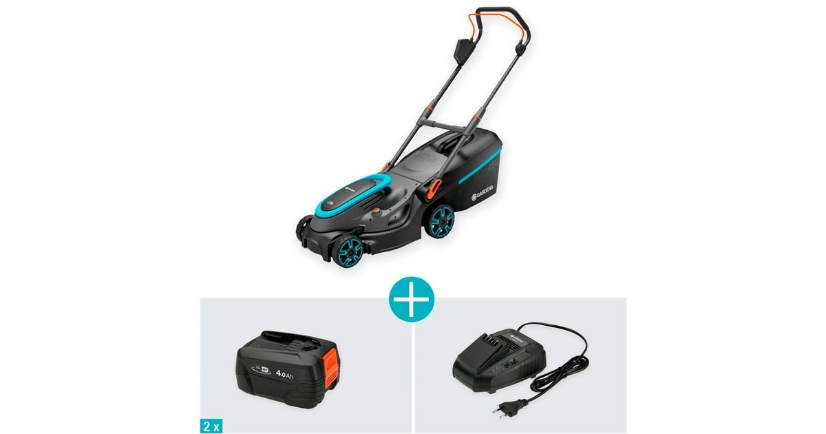GARDENAAccugrasmaaier PowerMax 37/36V P4A Set  (Zwart/grijs, 2x Li-Ion Accu 4,0Ah, POWER FOR ALL ALLIANCE)