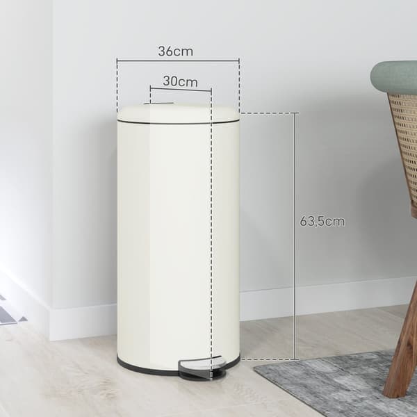 Søppelbøtte 30L pedalbøtte, kosmetikkbøtte, søppelbøtte med lokk og fotpedal, søppelbøtte med innerbeholder, til stue, kontor, metall, 36 x 30 x 63,5