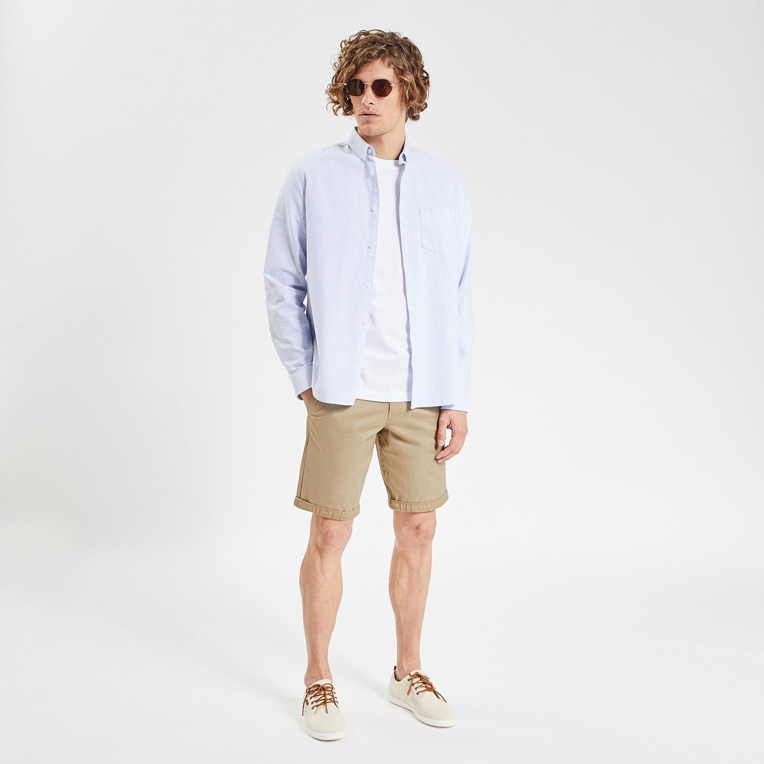 Bermuda chino uni avec ceinture Beige