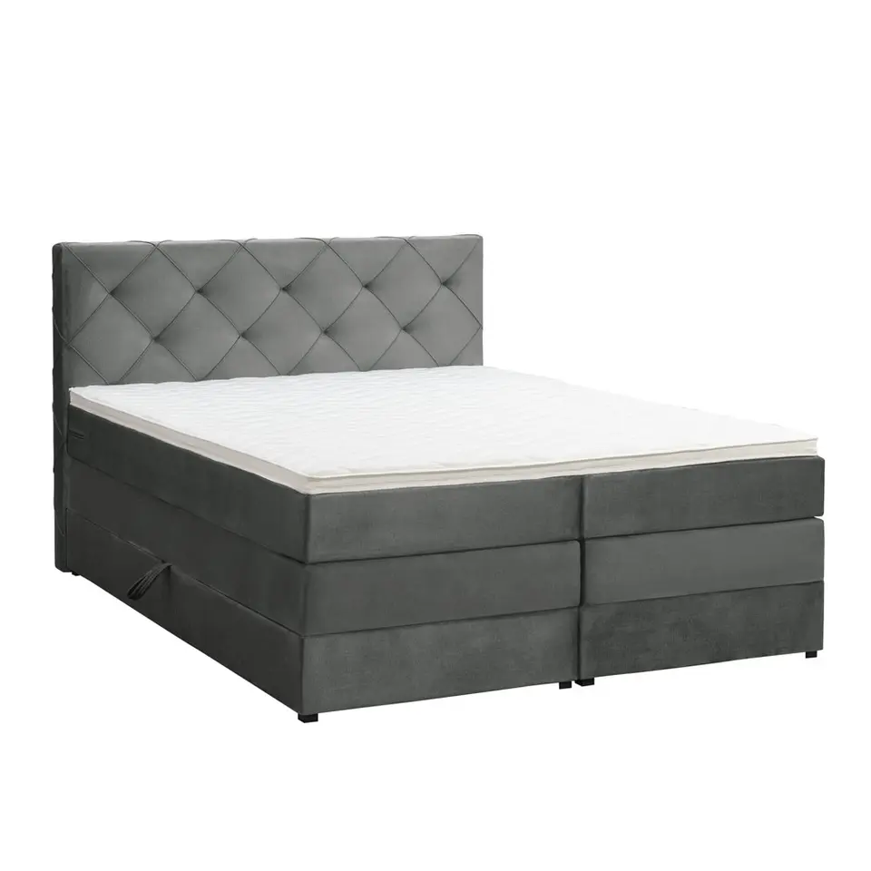 Boxspring met opbergruimte Liv geruit - grijs - 140x200 cm
