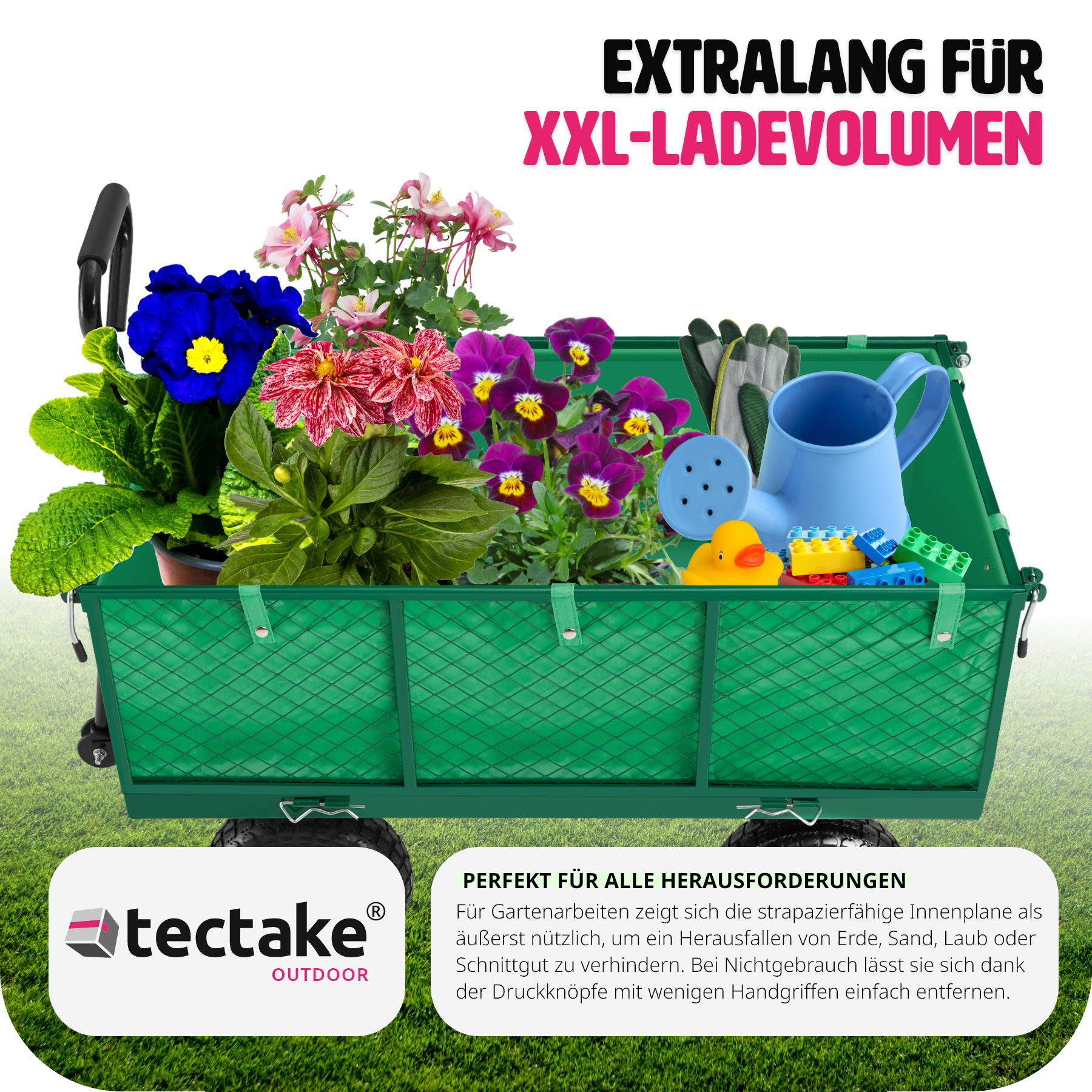 tectake® Bollerwagen, mit klappbaren Seitenwänden, leichtgängige Lenkachse mit gepolstertem Griff, Belastbarkeit 550 kg