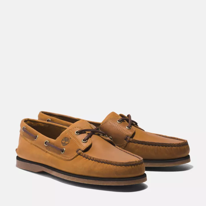 Chaussures bateau classique en cuir pour homme en jaune