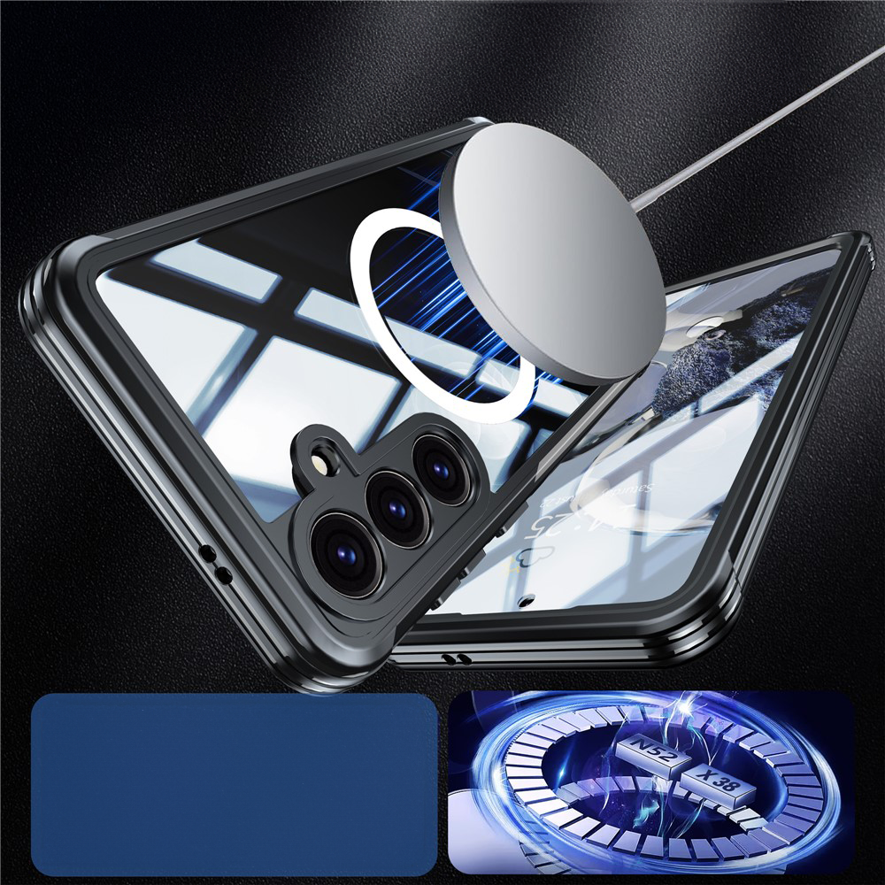 Samsung Galaxy S25 FE Magnetische Alu Schutzhülle mit Panzer Glas Backcover   Display- / Kameraglasschutz MagSafe-Modul - Lila