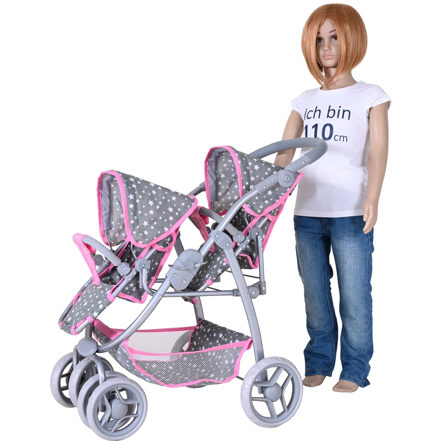 knorr toys® Zwillingspuppenwagen Milo - Star grey