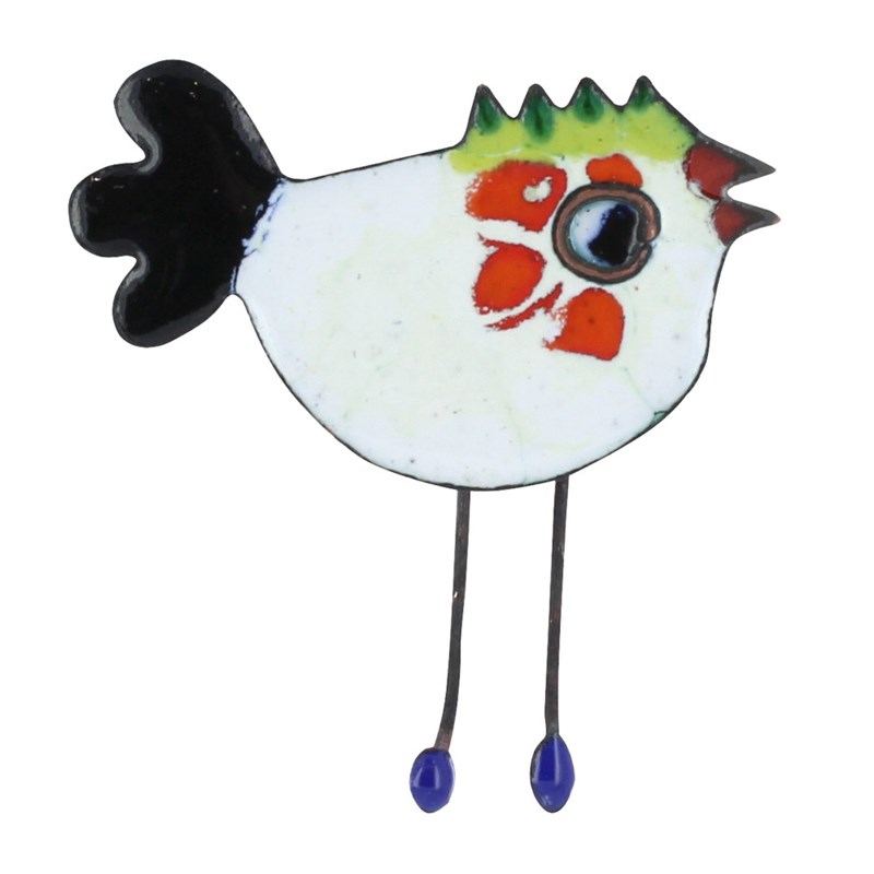 Broche Poule émaillée Blanche