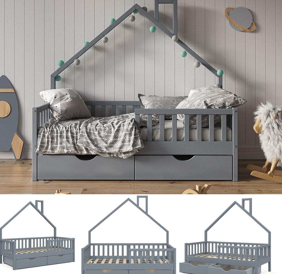 VitaliSpa Hausbett Kinderbett Spielbett Noemi 80x160cm Schubladen Rausfallschutz