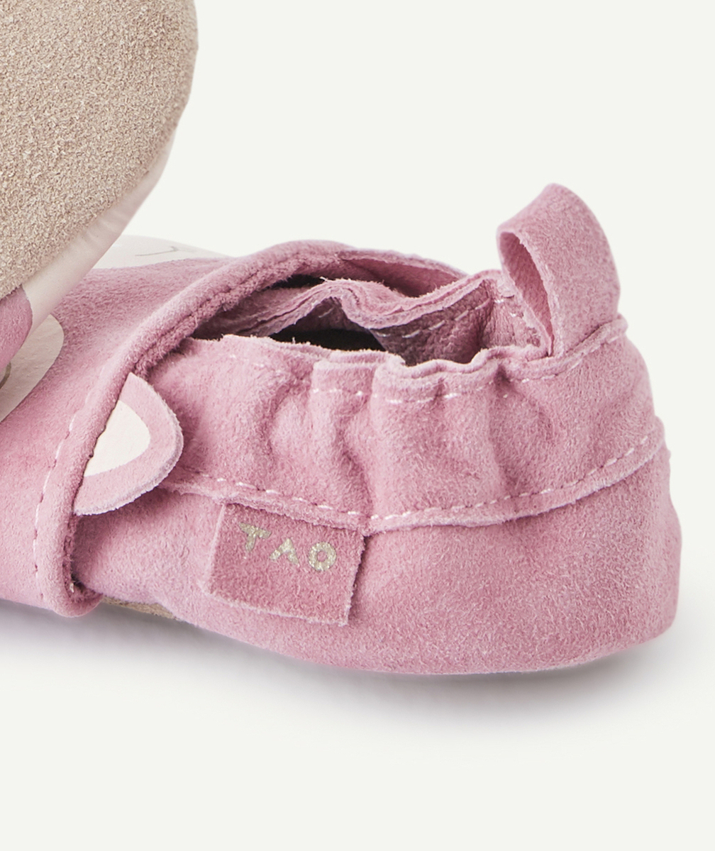 CHAUSSONS ROSES EN CUIR FLOQUÉ ANIMALIER BÉBÉ FILLE
