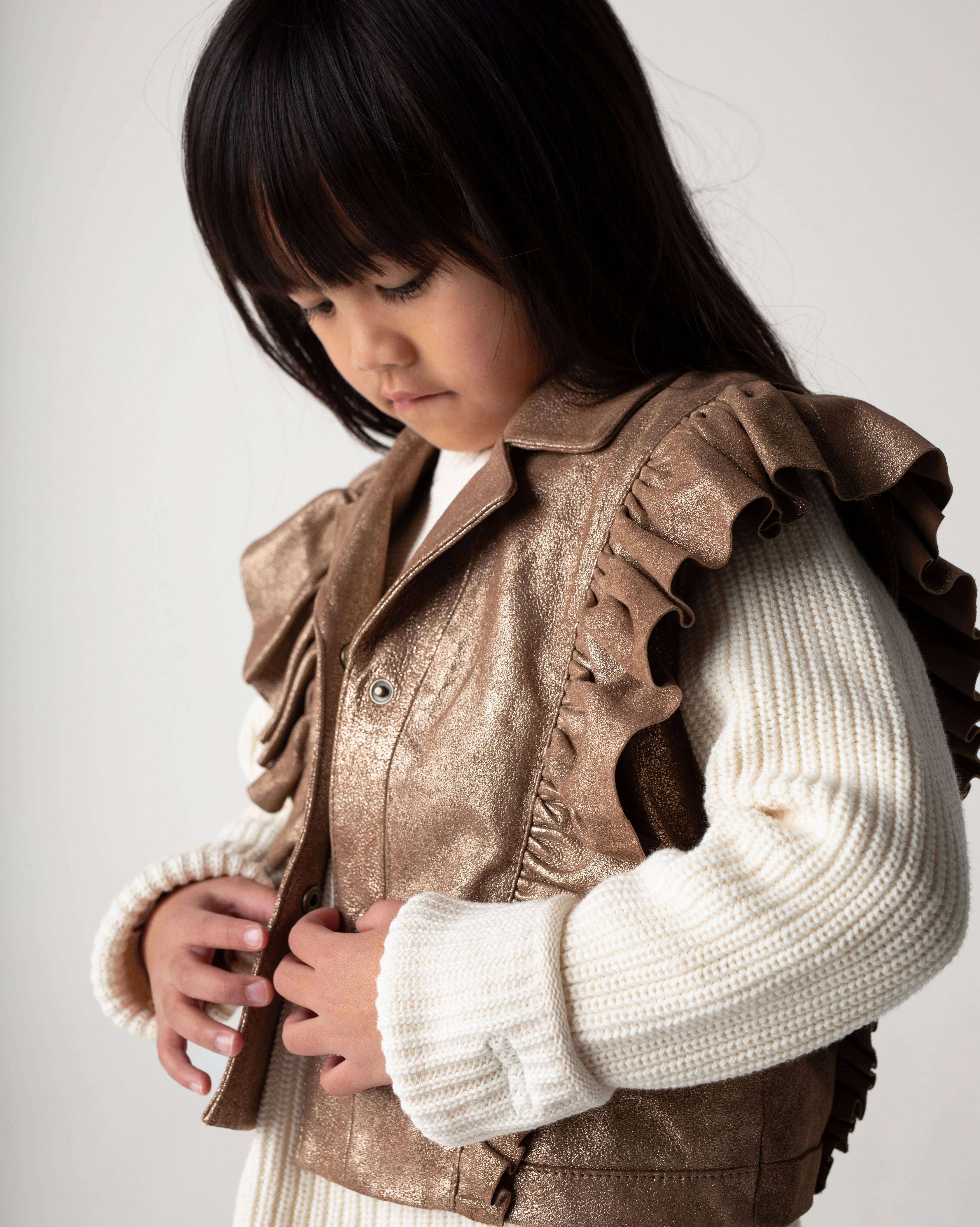 Piep Leather Gilet | Rose Brown Metallic