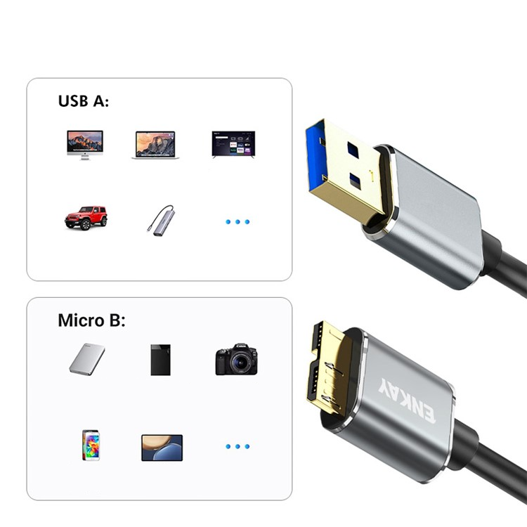 (0.5m) USB A auf Micro USB B 3.0 Datenkabel für Festplatten (5Gbit/s) - Schwarz