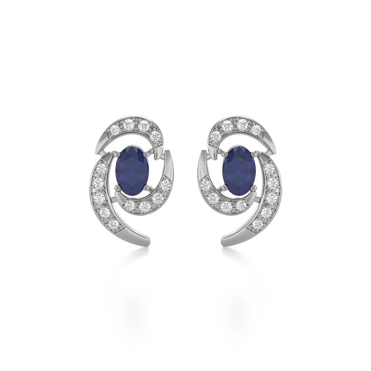 Boucles d'oreilles ADEN Or 585 Blanc et Saphir 2.6grs
