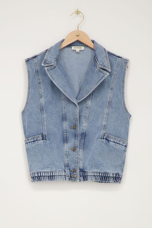Blauw denim gilet met elastische tailleband