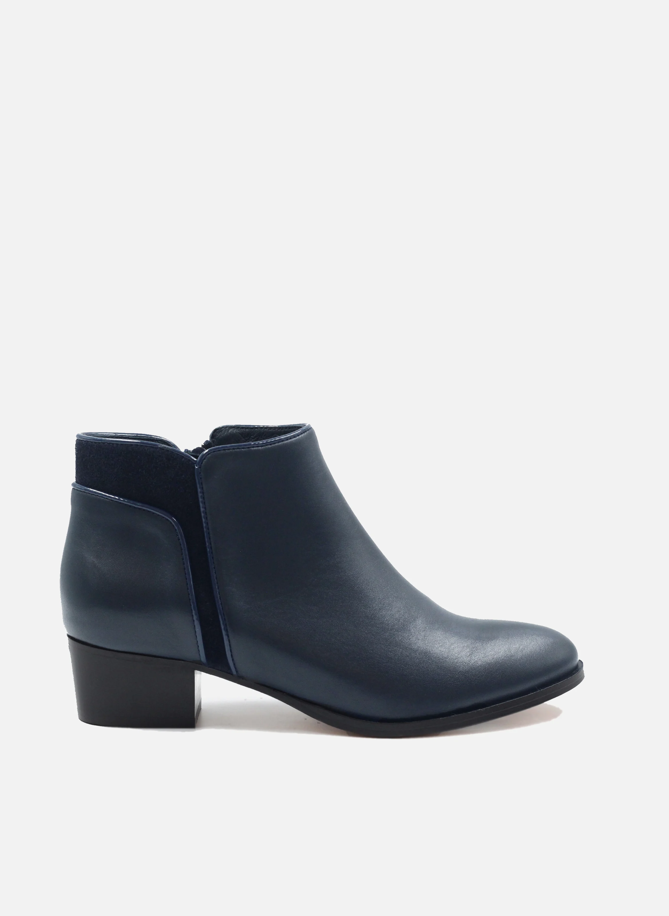Bottine moyen talon cuir lisse | Bleu