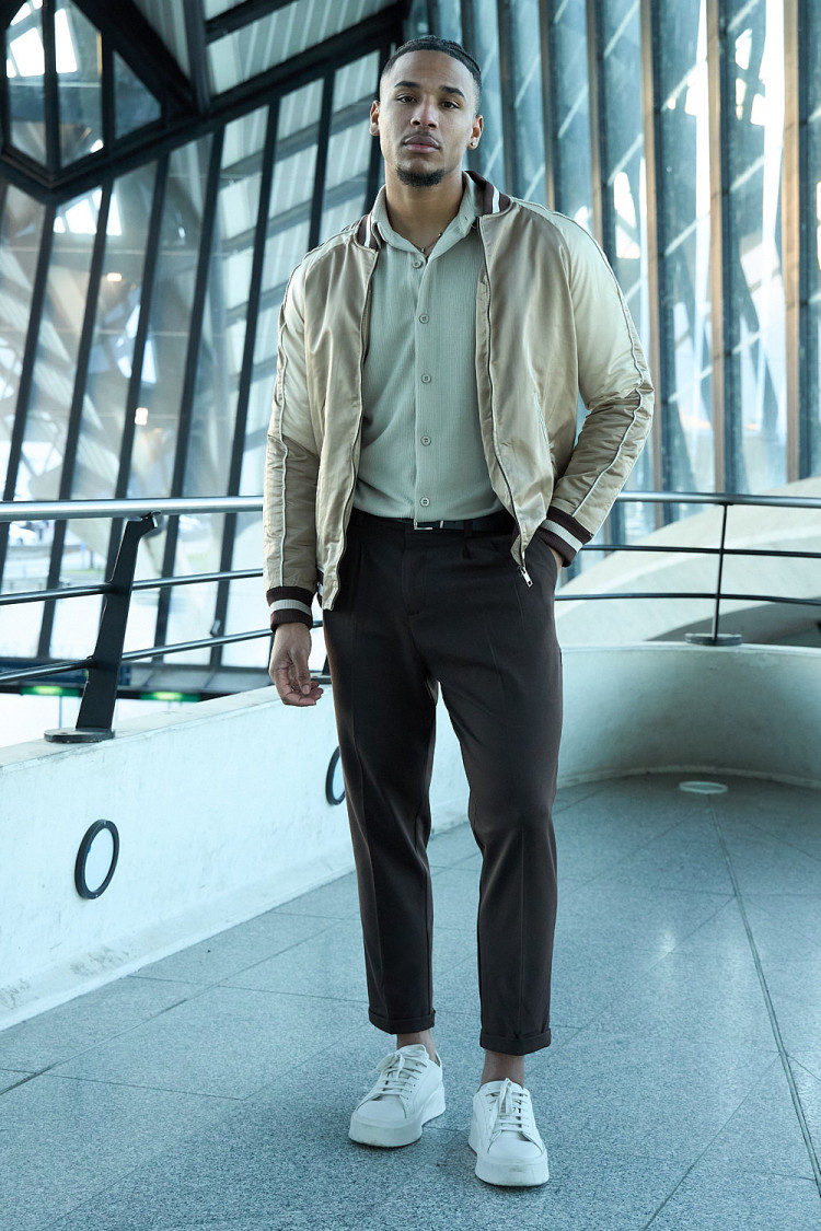 Bomber beige tricolore satiné